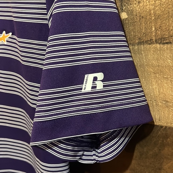 University of Evansville UE Purple Aces Striped Polo Collared Shirt Medium - Picture 4 of 8